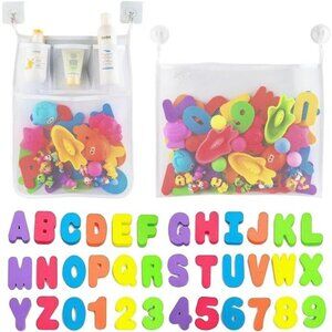 2 x Mesh Bath Toy Organizer + 6 Ultra Strong Hooks + 36 Bath Letters & Numbers